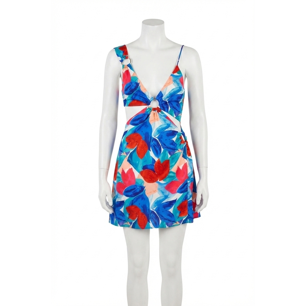 NEW FOR LOVE & LEMONS lorenza cutout satin mini dress in blue